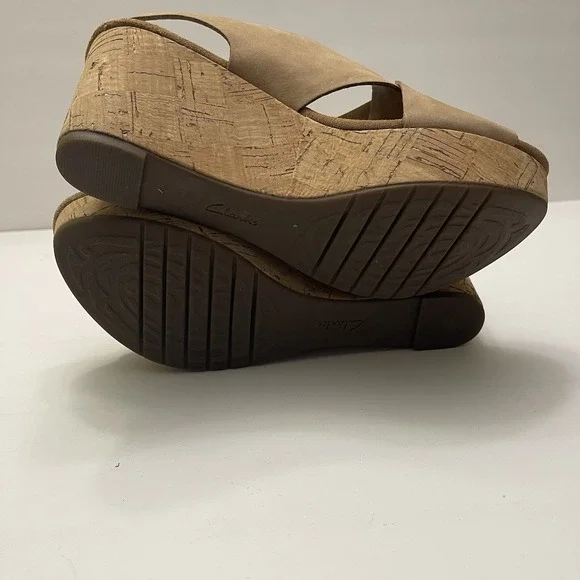 Clarks Sandals Caslynn Shae Platform Slingback Beige Light Tan Size 8 Wedge Cork - Picture 9 of 11
